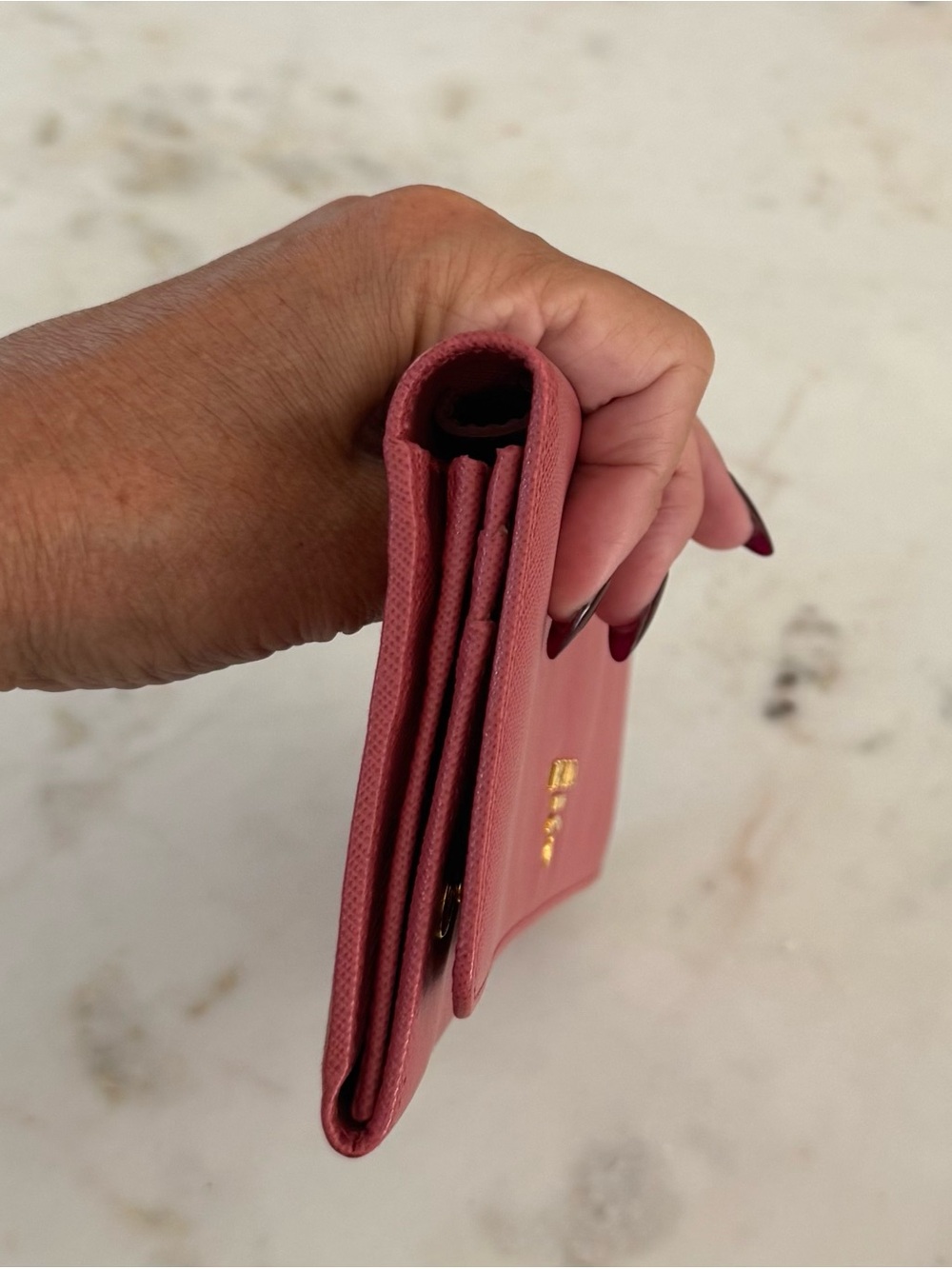 Prada Soft Pink Saffiano Leather Continental Wallet with Gold Logo - Picture 5 of 8